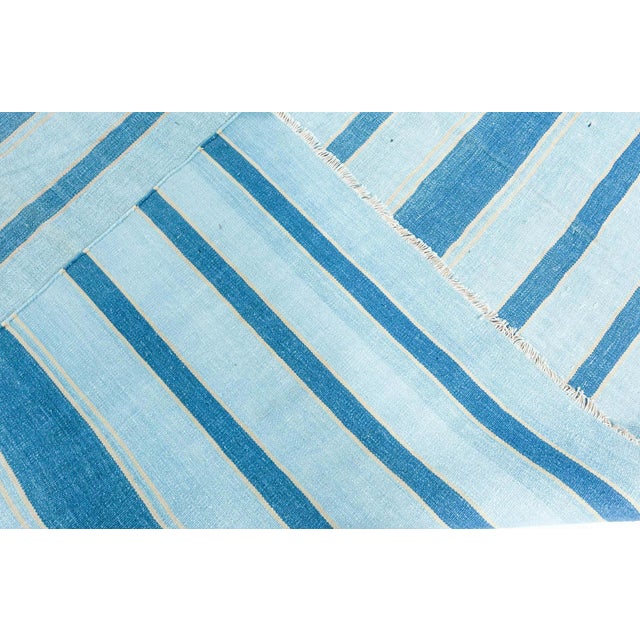 Textile Doris Leslie Blau Vintage Indian Dhurrie Striped Blue Rug For Sale - Image 7 of 7
