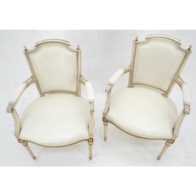 Pair of Directoire French Open Arms Painted Frames Arm Chairs For Sale - Image 6 of 13