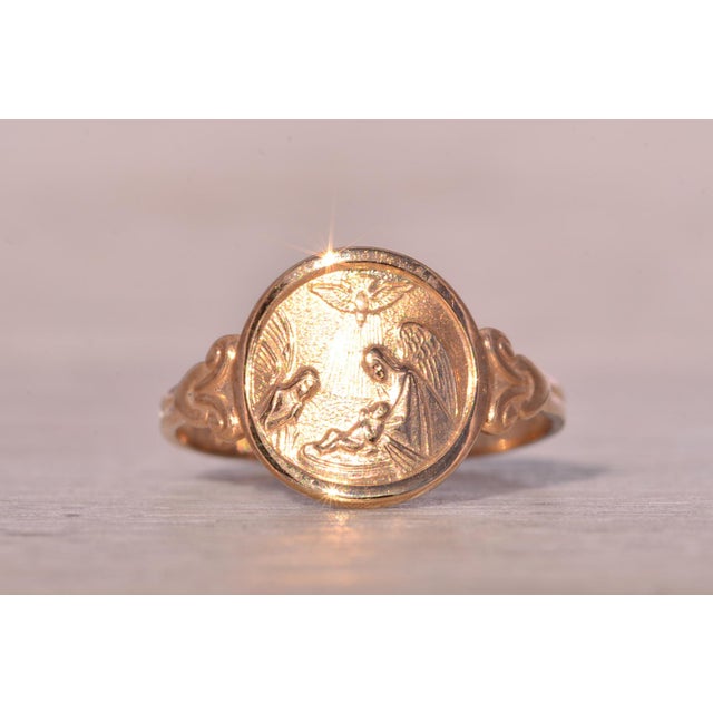 The Protector: Guardian Angel Protect Us Ring in Yellow Gold For Sale - Image 9 of 11
