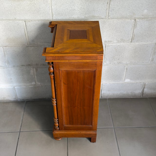 Wooden Bedside Table with Turned Columns, Drawer and Door, 1900s For Sale - Image 4 of 10