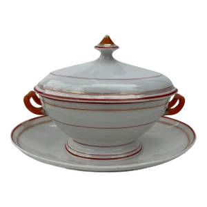 Antique Porcelain Tureen With Faux Coral Handles