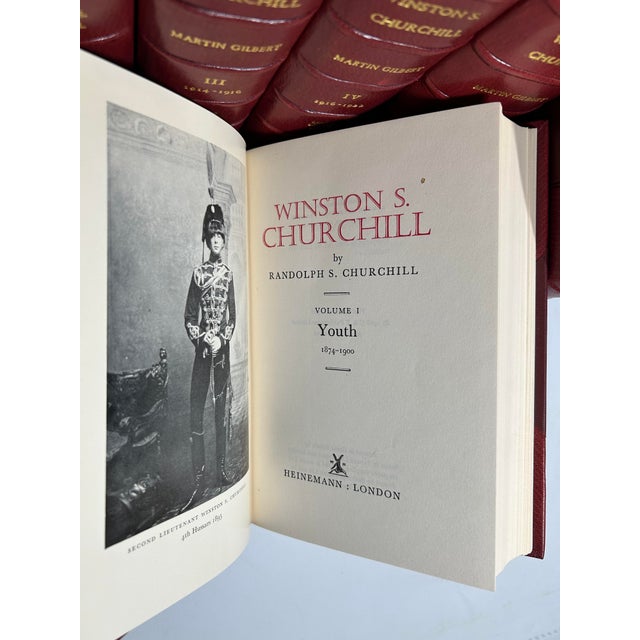 1960s Illustrated Red Leather Octavo Volume Set, Randolph S. Churchill and Martin Gilbert's the Life of Winston S. Churchill - 8 Books For Sale - Image 4 of 13