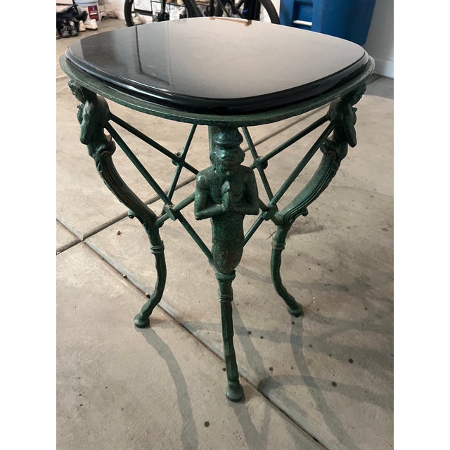 Green Victorian Vintage Praying Man Ornate Pedastal/Accent Table Metal and Base For Sale - Image 8 of 10