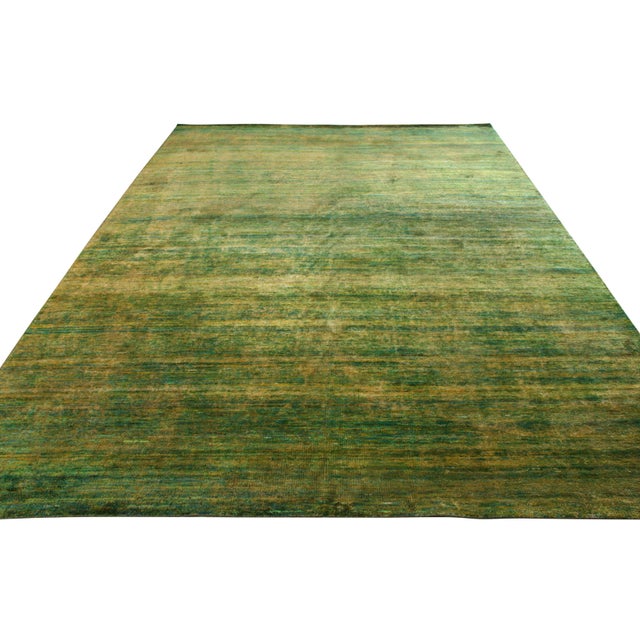 Modern Rug & Kilim’s Modern Textural Rug in Green, Yellow Solid-Stripe Pattern For Sale - Image 3 of 5