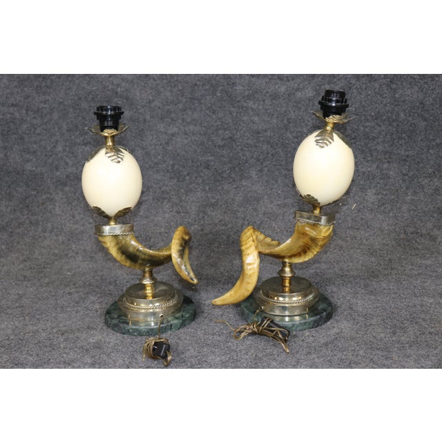 Anthony Redmile 20th C. Pair Anthony Redmile Style Hollywood Regency Brass Mounted Horn Lamps For Sale - Image 4 of 11