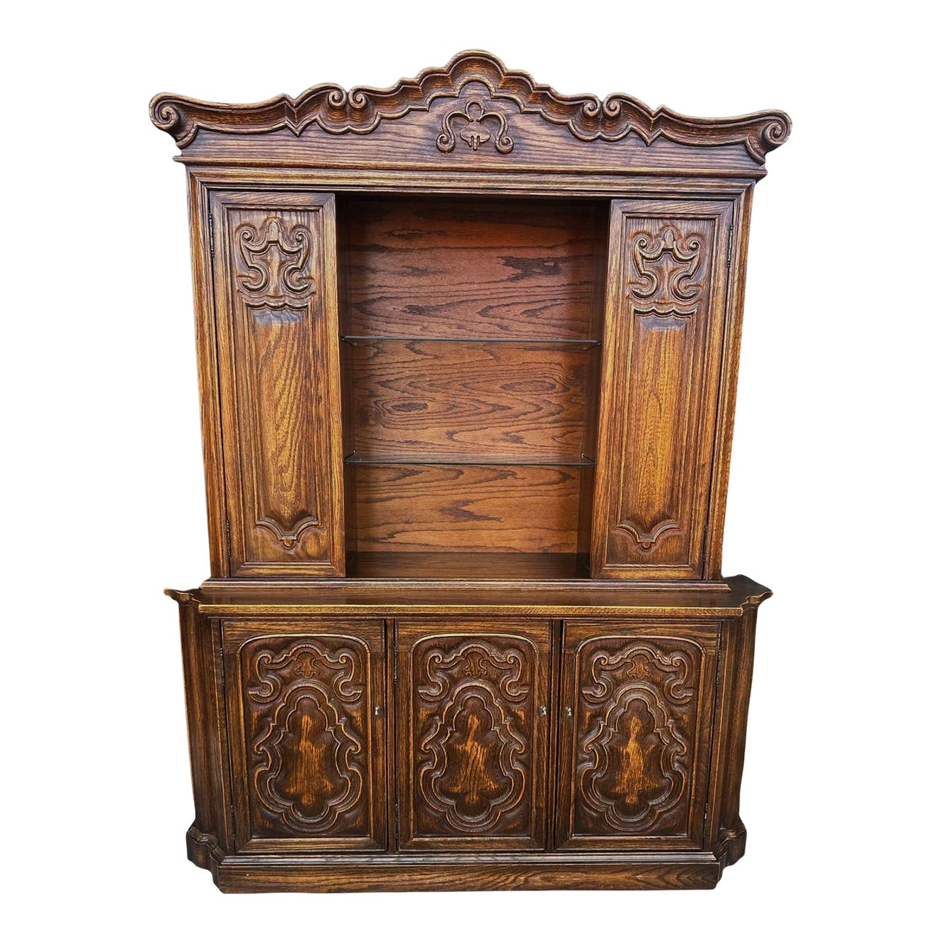 Spanish Style Carved Oak Sideboard Hutch by Jamestown Lounge Company