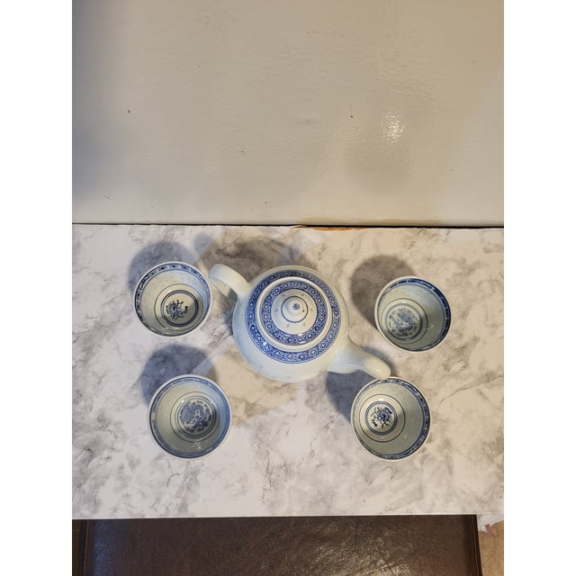 Chinese 1980s Chinese Floral Porcelain Translucent Rice Grain - Set of 5 For Sale - Image 3 of 15