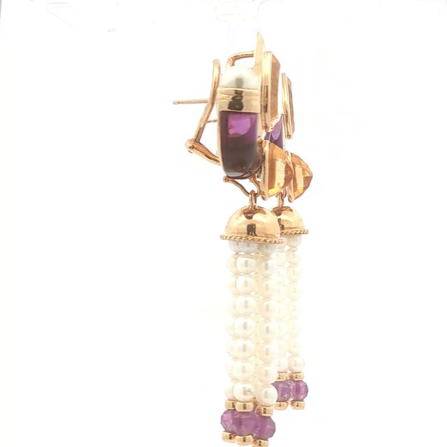 Modern Late 20th Century Pair of Citrine and Pearl Fringe Earrings For Sale - Image 3 of 3
