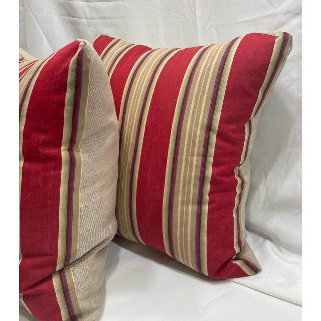 Pair of Pillow Covers Made of a Vintage French Ticking Fabric Fragment For Sale - Image 4 of 8