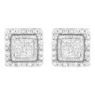 10K White Gold 1/2 cttw Invisible Set Princess-Cut Diamond Square Stud Earring (I-J Color, I1-I2 Clarity) For Sale