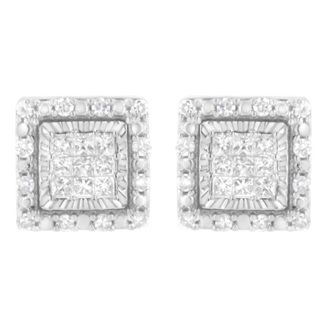10K White Gold 1/2 cttw Invisible Set Princess-Cut Diamond Square Stud Earring (I-J Color, I1-I2 Clarity) For Sale