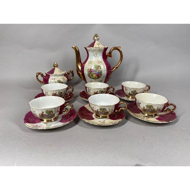 French Early 20th C French Porcelain Red White Coffee Tea Set – 16pcs For Sale - Image 3 of 8