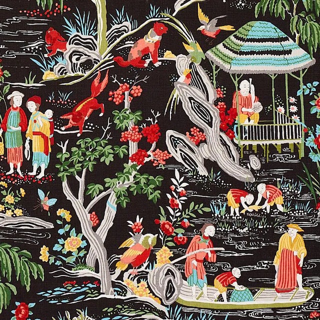 Sample - Schumacher Yangtze River Fabric in Onyx For Sale