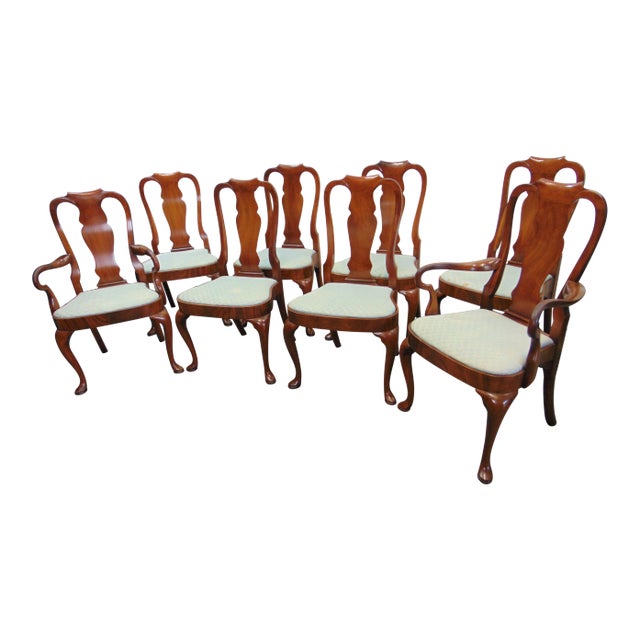 Queen Anne Style Solid Mahogany Dining Chairs - Set of 8 For Sale