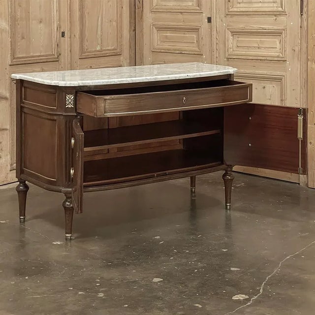 Antique French Louis XVI Mahogany Buffet ~ Commode With Carrara Marble For Sale - Image 4 of 12