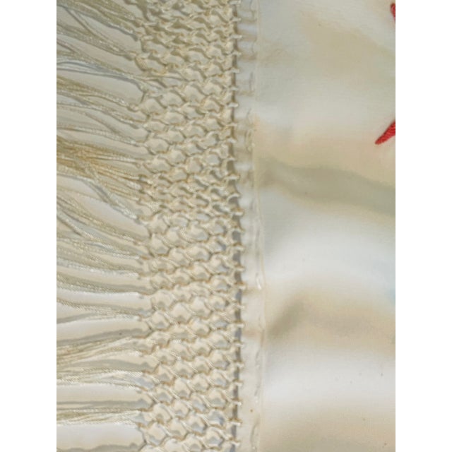 Gorgeous Handstitched Crewel Embroidered Silk Shawl With Fringes For Sale In Miami - Image 6 of 7