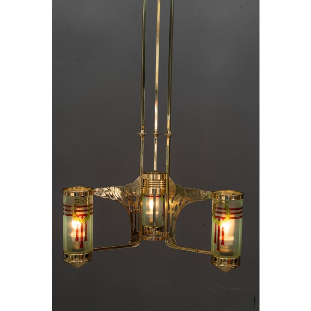 Jugendstil Chandelier with Painted Opaline Glass Shades, Vienna, 1908 For Sale - Image 18 of 18