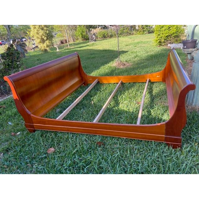 1970s Grange French Louis Philippe Cherry Wood King Size Sleigh Bed For Sale - Image 11 of 12