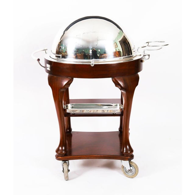 A magnificent and rare fully restored antique art deco silver plate meat serving cart, by drakes of brewer street, london,...