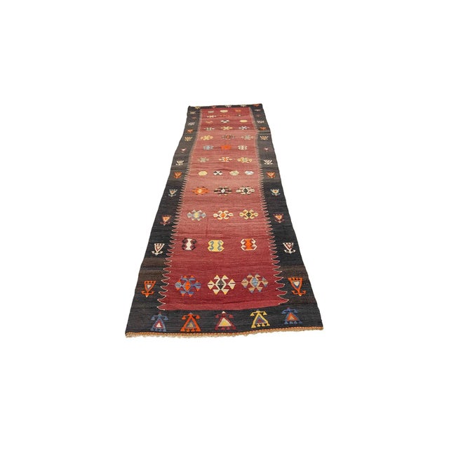 Vintage handwoven decorative kilim runner from Denizli region of Turkey. Approximately 45-55 years old. In very good...