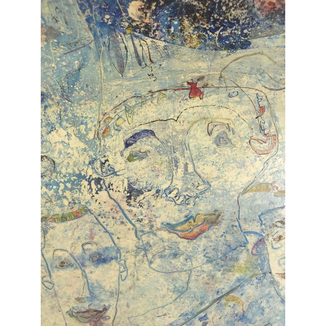 Blue Original Abstract Expressionist Signed Charles Keeling Lassiter Oil Painting Mixed Media on Canvas C. 1960 For Sale - Image 8 of 11