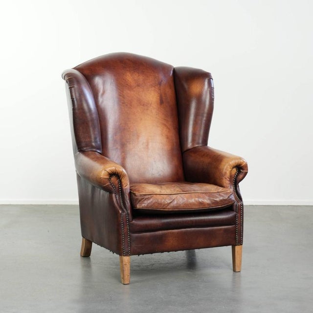 Vintage English Cowhide Wing Armchair For Sale - Image 13 of 13