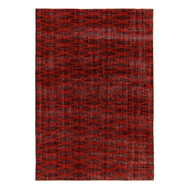 Textile 1960s Vintage Distressed Deco Rug in Red & Black Geometric Pattern For Sale - Image 7 of 7
