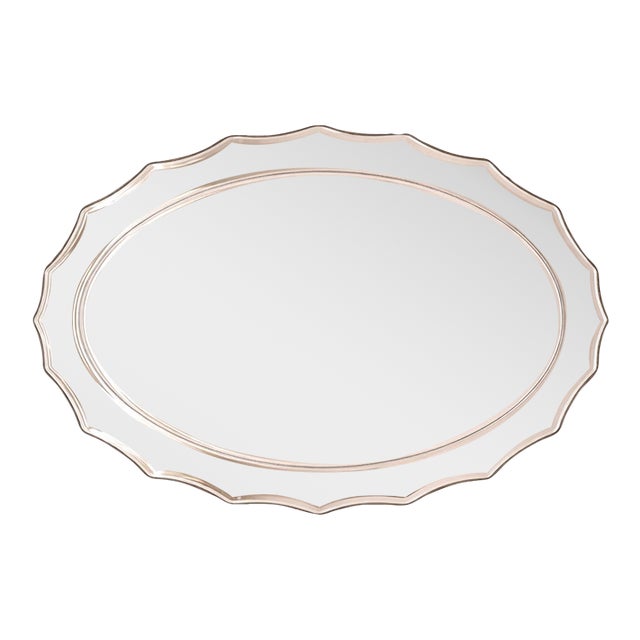 Vintage Frameless Scalloped Oval Wall Mirror With Beveled Edge For Sale