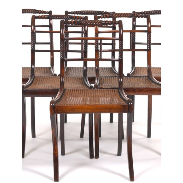 Rare Pair of 19th Century English Regency Mahogany Chairs -Attributed to Gallows, Original Hand Caning British West Indies Feel! For Sale - Image 4 of 10