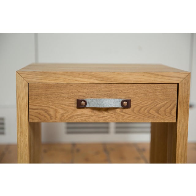 Brown Wooden Nightstand With Swappable Handle For Sale - Image 8 of 11