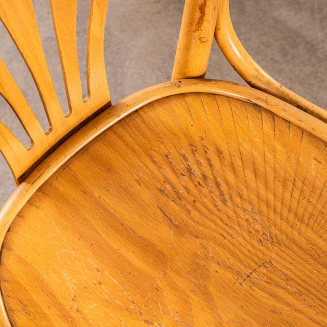 Blonde Fan Back Armchairs with Patterned Seat, 1950s, Set of 4 For Sale - Image 9 of 11