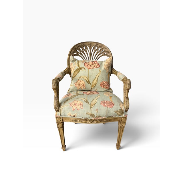 Vintage Italian Neoclassical Giltwood Bird Arm Chair With Botanical Floral Upholstery For Sale - Image 9 of 14