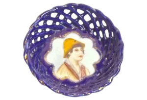 Antique Hand-Painted German Basket-Weave Dish