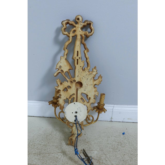 Pair Country French Paint Decorated Candelabra Sconces For Sale In Philadelphia - Image 6 of 8
