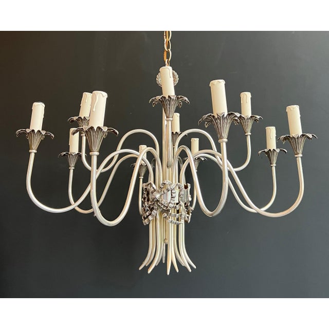 Metal 1940s Maison Charles Neoclassical Silver Metal Chandelier For Sale - Image 7 of 12
