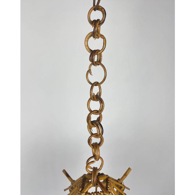 Bamboo & Rattan Lantern Chandelier Pendant, Italy, 1960s For Sale - Image 8 of 10