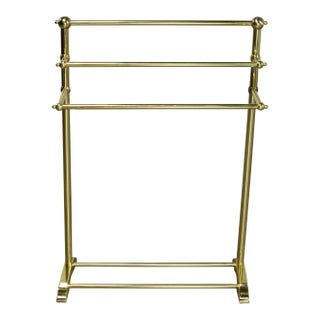 Late 20th Century Hollywood Regency Style Solid Brass Freestanding Towel Stand Triple Tiered Bars For Sale