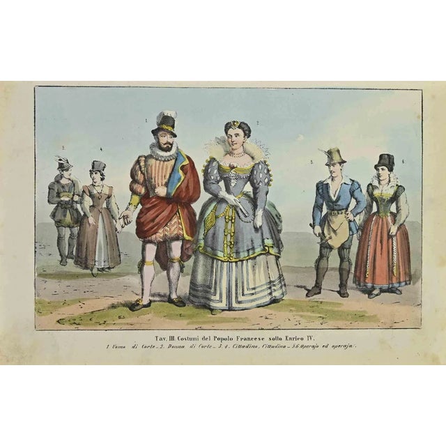 French costumes at the time of henry iv is a lithograph made by auguste wahlen in 1844. Hand colored. Good condition. At...