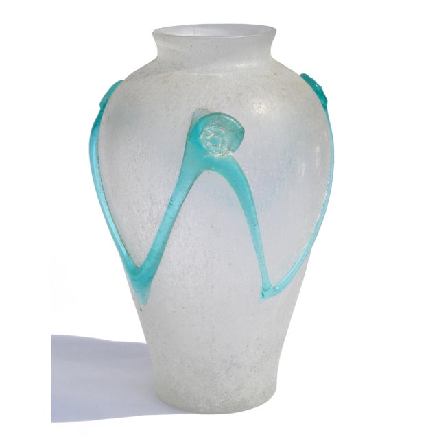 Archimede Seguso Archimede Seguso Style Scavo Corroso Art Glass Vase Frosted & Aqua Murano Glass For Sale - Image 4 of 16