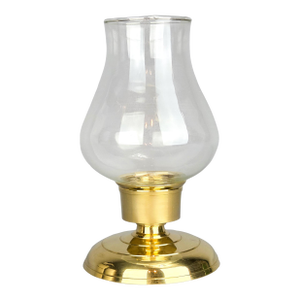Vintage Brass Taper Candlestick Holder With Glass Hurricane Shade Oil Lamp Shape