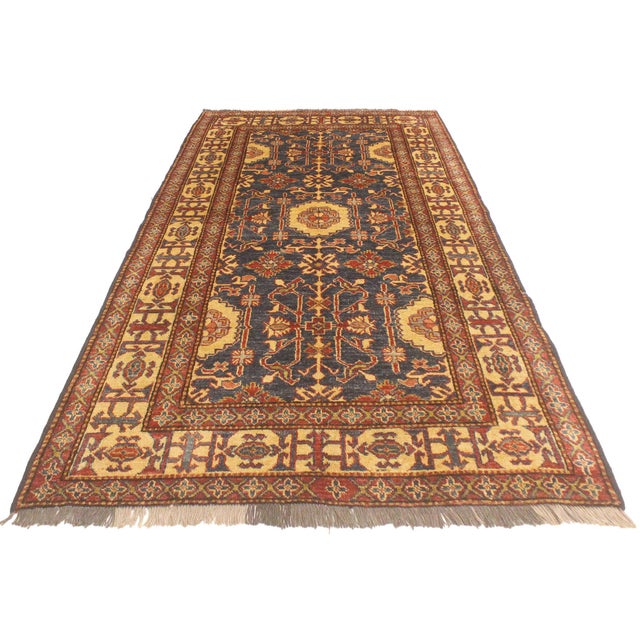 Boho Chic Super Kazak Blue/Gold Wool Rug - 3'11'' X 6'3'' For Sale In New York - Image 6 of 10