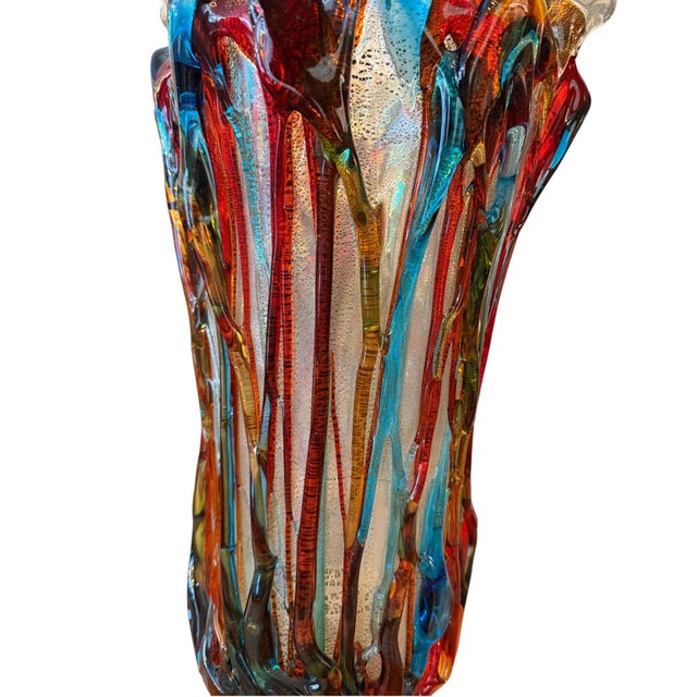 Transparent Large Murano Polychrome Glass Vase Attributed to Barovier E Toso. Italy, 1960's. For Sale - Image 8 of 8