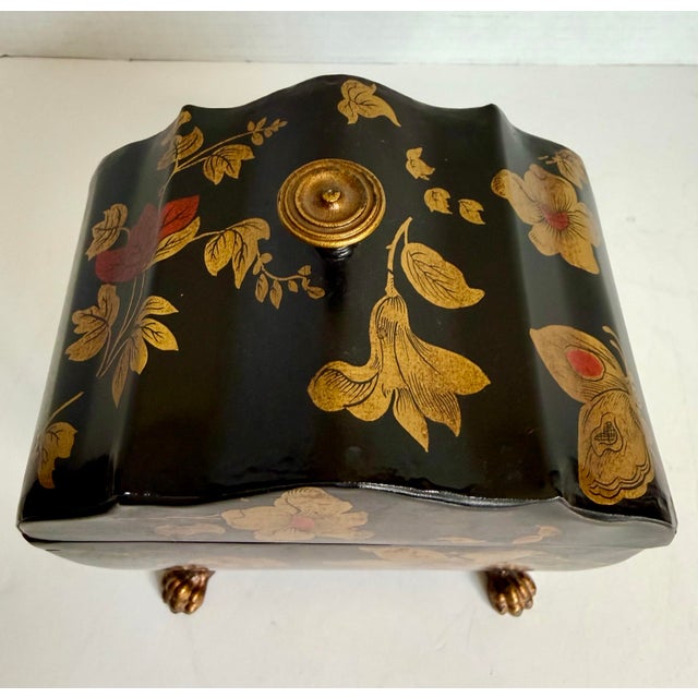Mid 20th Century Vintage Italian Tole Floral Hinged Box for Bergdorf Goodman With Gilt Claw Feet For Sale - Image 5 of 12