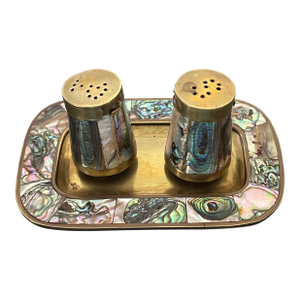 1950s Cute Vintage Brass and Shell Salt and Pepper Shakers