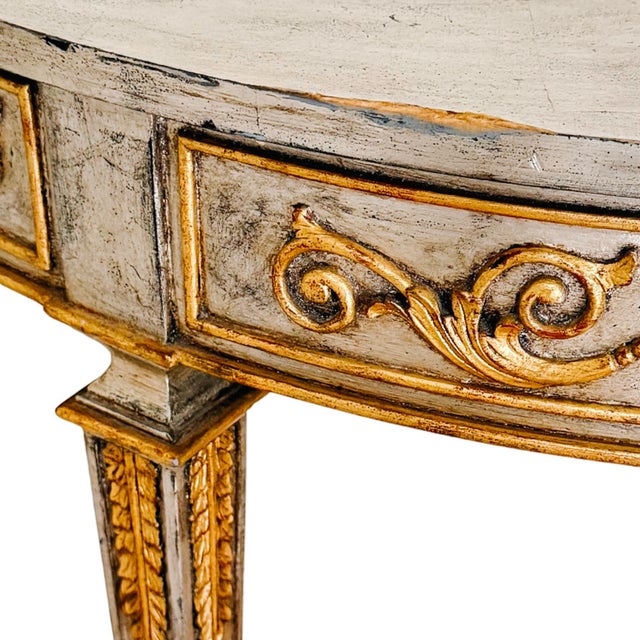 Late 20th Century Maitland-Smith Silver Leaf & Gilt Neoclassical Demilune Console Table For Sale - Image 10 of 18