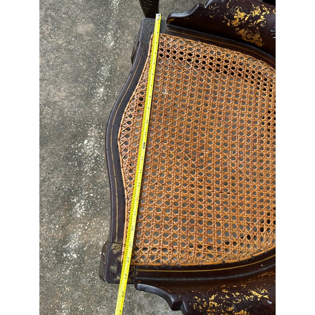 Pair of Mid Victorian Mother of Pearl Inlaid Papier Mâché Gilt Decor Set of Chairs For Sale - Image 9 of 12