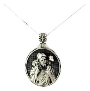 Victorian God Jesus Medallion Charm in Sterling Silver