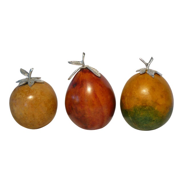 1980s Decorative Gourds With Cast Aluminum Leaves - Set of 3 For Sale