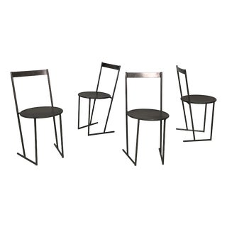Italian Modern Black Metal Chairs by Emilio Nanni for Fly Line, 1980s, Set of 4 For Sale