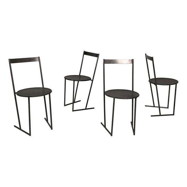 Italian Modern Black Metal Chairs by Emilio Nanni for Fly Line, 1980s, Set of 4 For Sale